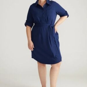 Universal Standard Suffolk Pima Cotton Shirtdress In Navy Blue (Missing Belt)